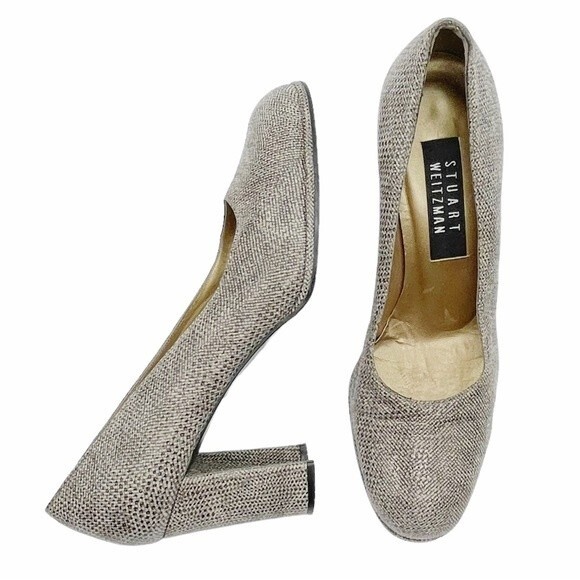 Vintage Stuart Weitzman Taupe Smoke Leather Iguana Print Pumps Women’s Size 6.5 - Picture 2 of 13